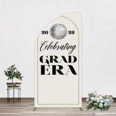 Lofaris Beige Silver Disco Ball Grad Era Party Half Moon Arch Backdrop