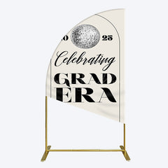 Lofaris Beige Silver Disco Ball Grad Era Party Half Moon Arch Backdrop