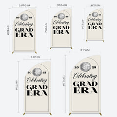 Lofaris Beige Silver Disco Ball Grad Era Party Half Moon Arch Backdrop