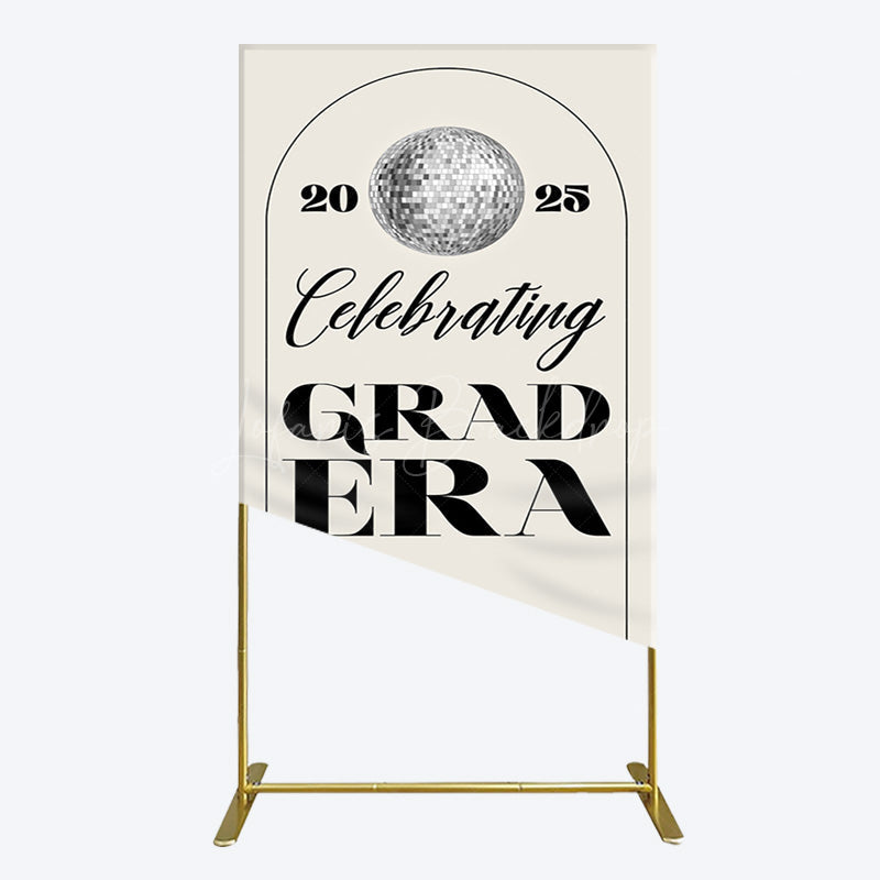 Lofaris Beige Silver Disco Ball Grad Era Party Rectangle Backdrop