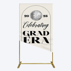 Lofaris Beige Silver Disco Ball Grad Era Party Rectangle Backdrop