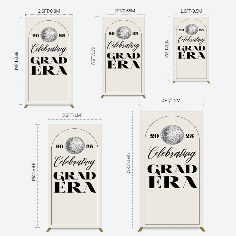 Lofaris Beige Silver Disco Ball Grad Era Party Rectangle Backdrop