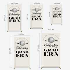 Lofaris Beige Silver Disco Ball Grad Era Party Rectangle Backdrop