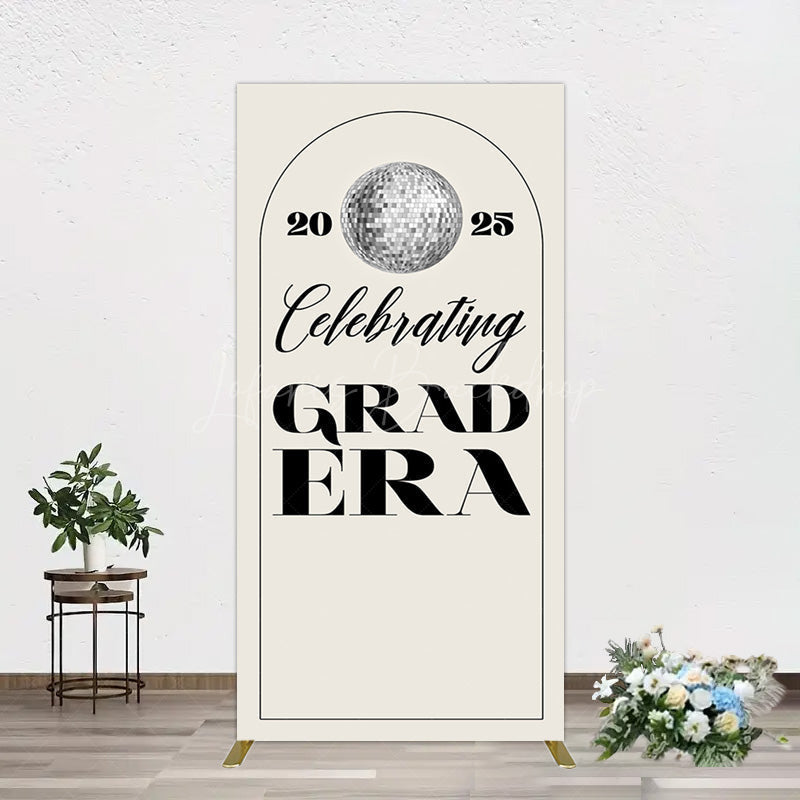Lofaris Beige Silver Disco Ball Grad Era Party Rectangle Backdrop