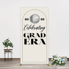 Lofaris Beige Silver Disco Ball Grad Era Party Rectangle Backdrop