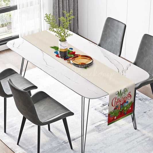 Lofaris Beige Snowflakes Gifts Pine Leaves Xmas Table Runner