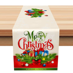 Lofaris Beige Snowflakes Gifts Pine Leaves Xmas Table Runner