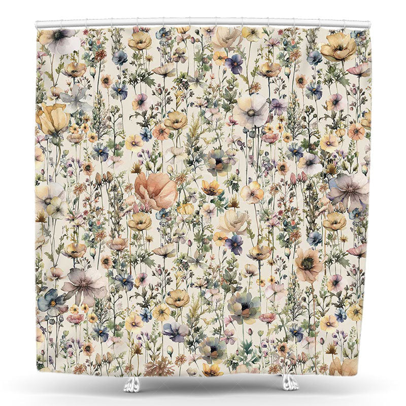 Lofaris Beige Spring Wild Flower Greenery Shower Curtain