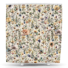 Lofaris Beige Spring Wild Flower Greenery Shower Curtain