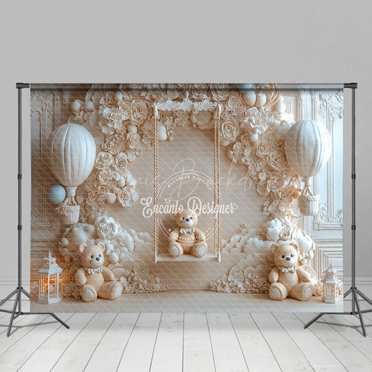Lofaris Beige Wall Balloon Swing Bear Cake Smash Backdrop