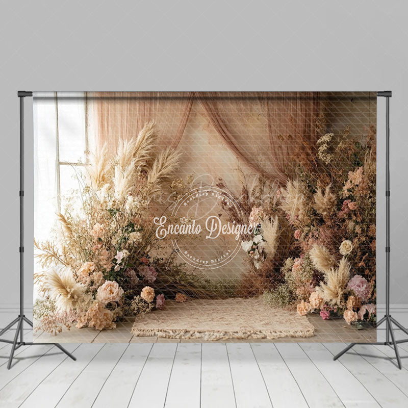 Lofaris Beige Wall Curtain Boho Color Floral Wedding Backdrop