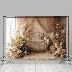 Lofaris Beige Wall Curtain Boho Color Floral Wedding Backdrop