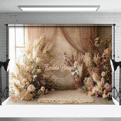Lofaris Beige Wall Curtain Boho Color Floral Wedding Backdrop