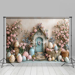 Lofaris Beige Wall Pink Floral Cabin Eggs Easter Backdrop