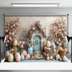 Lofaris Beige Wall Pink Floral Cabin Eggs Easter Backdrop
