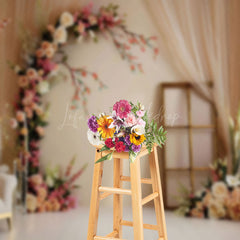 Lofaris Beige Wall Romantic Floral Wedding Photo Backdrop