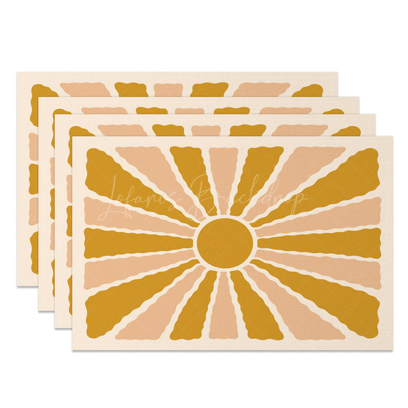 Lofaris Beige Yellow Abstract Boho Sun Set Of 4 Placemats