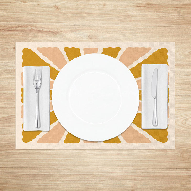 Lofaris Beige Yellow Abstract Boho Sun Set Of 4 Placemats