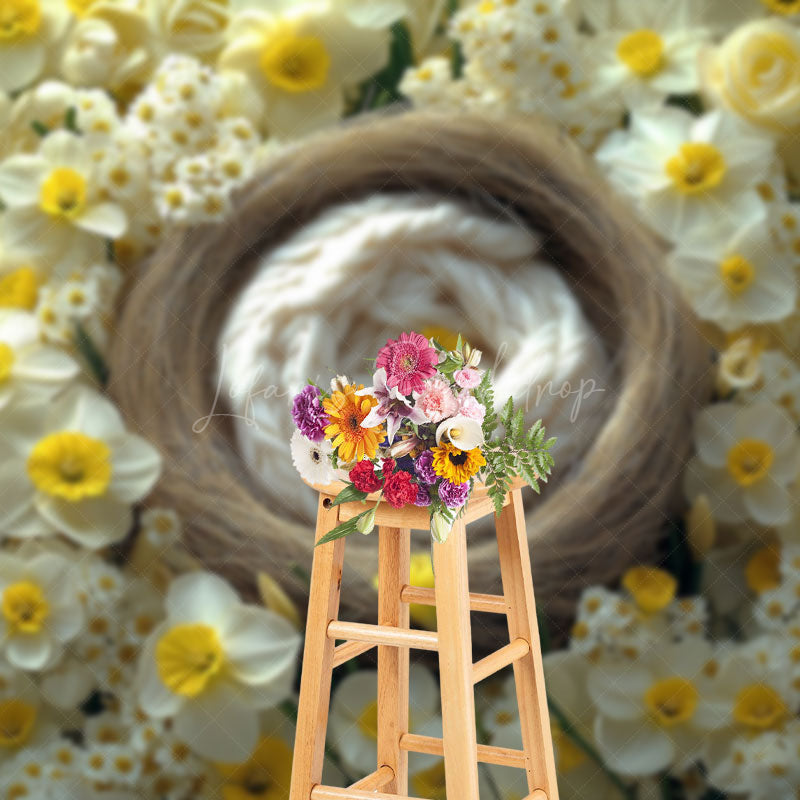 Lofaris Beige Yellow Floral Warm Nest Maternity Backdrop