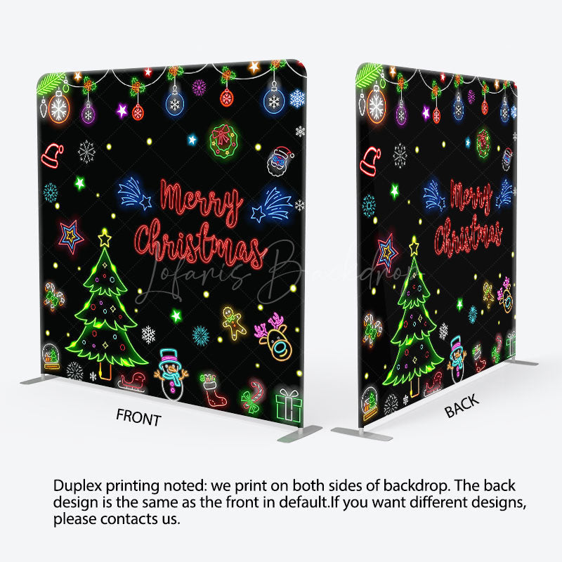 Lofaris Bells Trees Snowflake Neon Xmas Pillow Case Backdrop