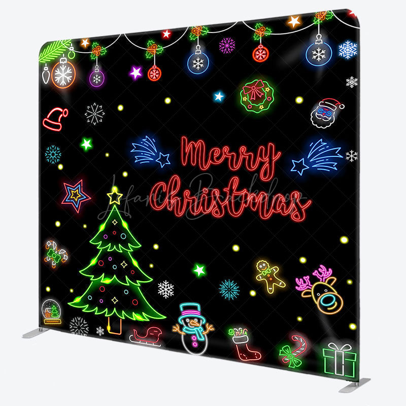 Lofaris Bells Trees Snowflake Neon Xmas Pillow Case Backdrop