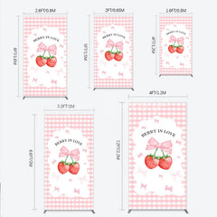 Lofaris Berry In Love Rectangle Backdrop Pink Gingham Strawberry Bow Background Cute Girl Baby Shower Cover Photo Prop
