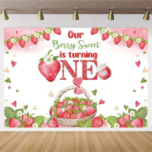 Lofaris Berry Sweet Strawberry First Birthday Backdrop to be One Summer Fruit Fun and Fresh Party Decoration