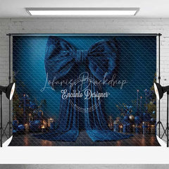 Lofaris Big Blue Bow Christmas Backdrop Elegant Ribbon Gift Box Photography Background