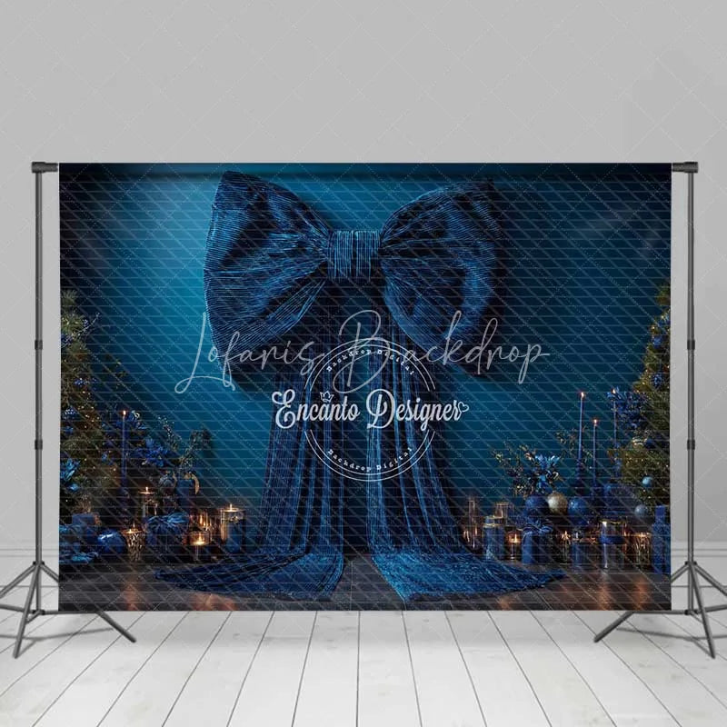 Lofaris Big Blue Bow Christmas Backdrop Elegant Ribbon Gift Box Photography Background