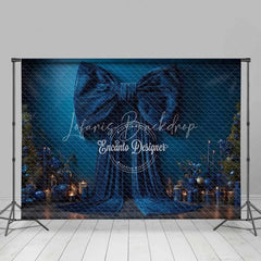 Lofaris Big Blue Bow Christmas Backdrop Elegant Ribbon Gift Box Photography Background