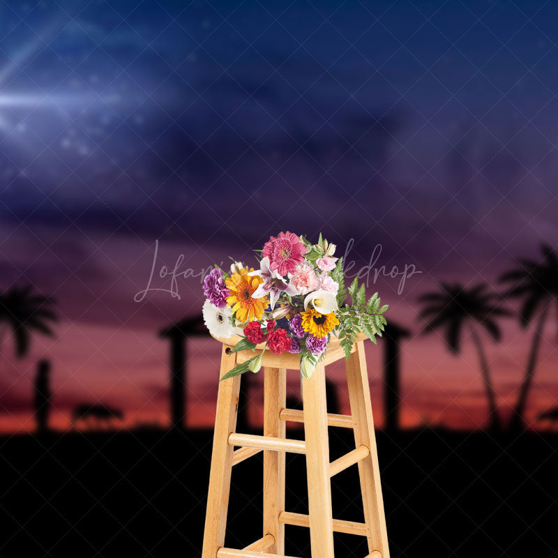 Lofaris Birth Of Jesus Silhouette Christmas Night Backdrop