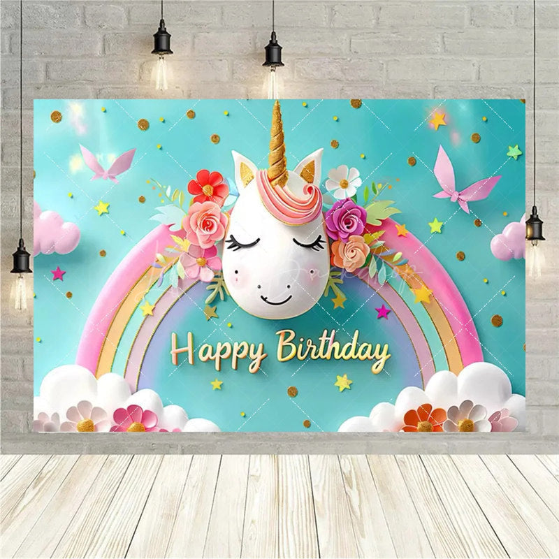 Lofaris Birthday 3D Gifts Unicorn Backdrop Floating Party Decor Fun Photo Prop for Celebrations