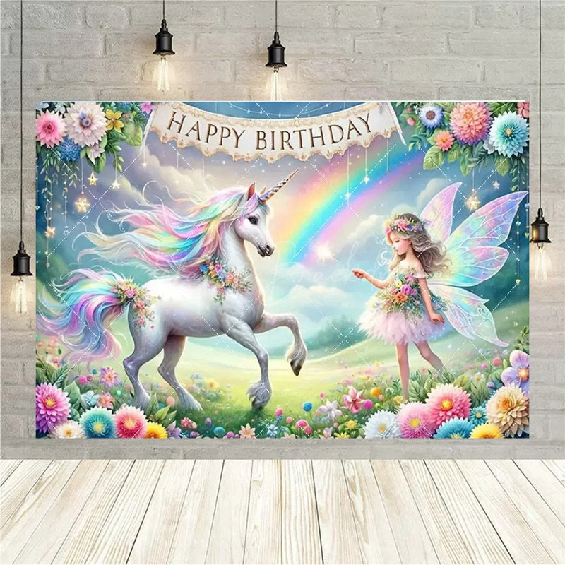 Lofaris Birthday 3D Gifts Unicorn Backdrop Floating Party Decor Fun Photo Prop for Celebrations