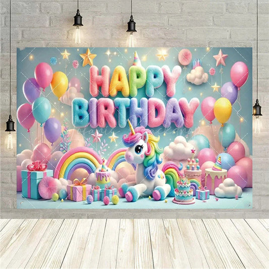Lofaris Birthday 3D Gifts Unicorn Backdrop Floating Party Decor Fun Photo Prop for Celebrations