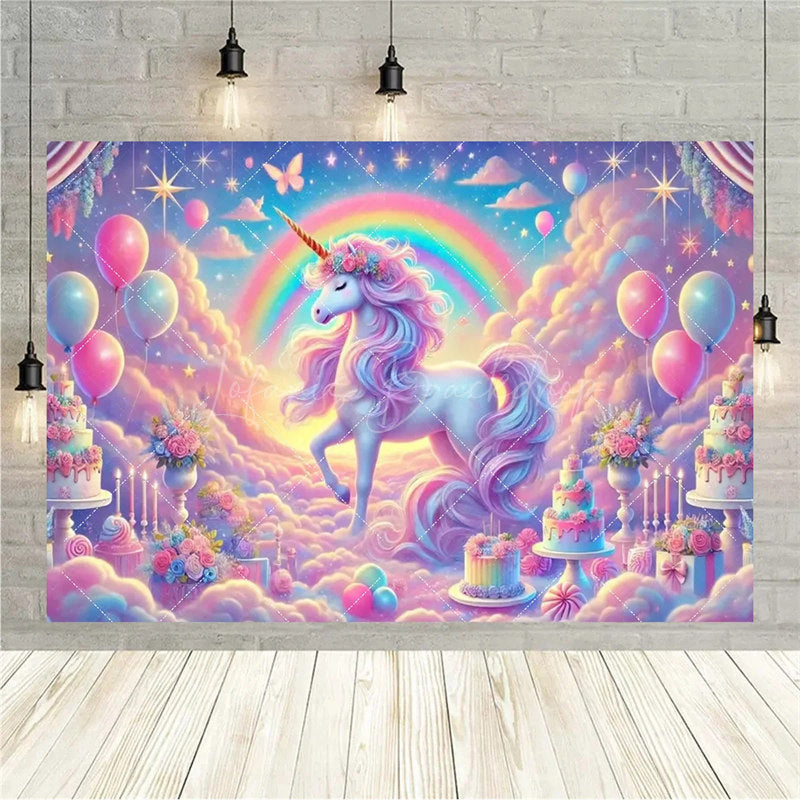 Lofaris Birthday 3D Gifts Unicorn Backdrop Floating Party Decor Fun Photo Prop for Celebrations