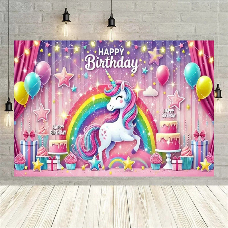 Lofaris Birthday 3D Gifts Unicorn Backdrop Floating Party Decor Fun Photo Prop for Celebrations