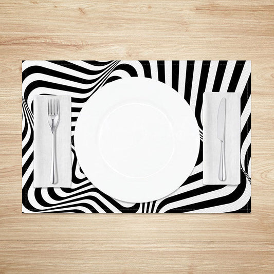 Lofaris Black Abstract Optical Illusion Star Set of 4 Placemats Modern Geometric Design for Contemporary Dining