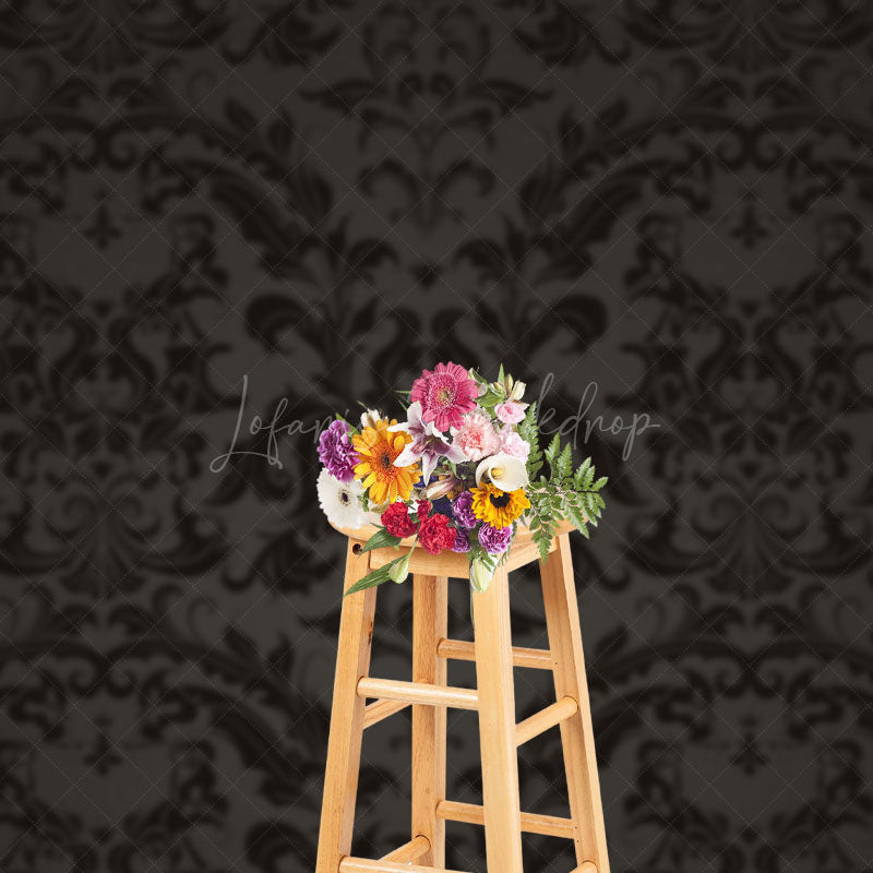 Lofaris Black Abstract Vintage Floral Pattern Damask Backdrop
