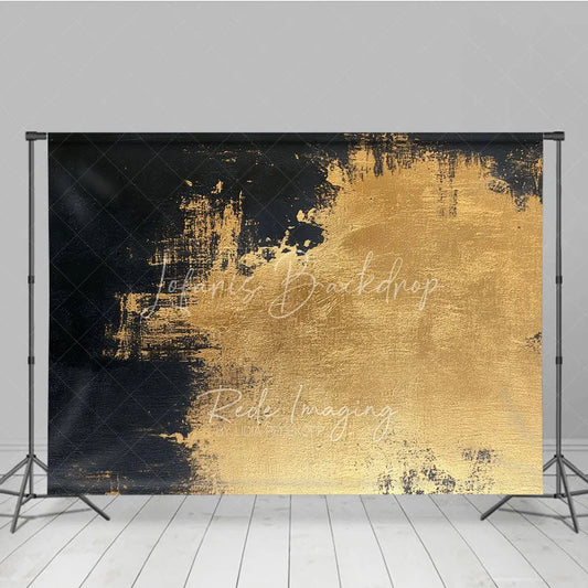 Lofaris Black and Gold Abstract Photography Backdrop Elegant Metallic Texture Brush Strokes for Studio Portrait