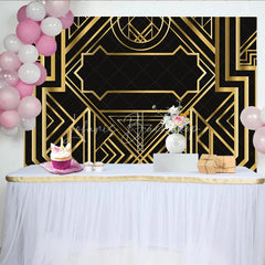 Lofaris Black and Gold Art Deco Birthday Backdrop 1920s Roaring Vintage Geometric Party Background