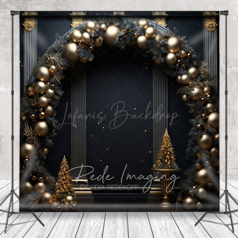 Lofaris Black and Gold Balloon Arch Photography Backdrop Elegant Christmas Decor New Year’s Eve Party Photo Booth