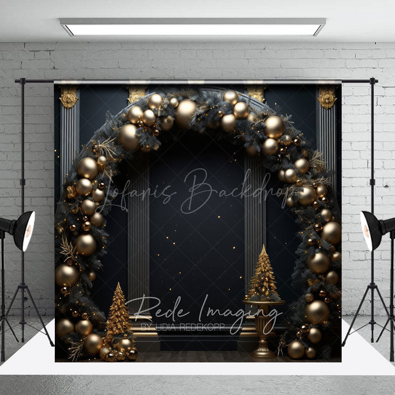 Lofaris Black and Gold Balloon Arch Photography Backdrop Elegant Christmas Decor New Year’s Eve Party Photo Booth