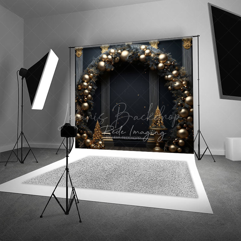 Lofaris Black and Gold Balloon Arch Photography Backdrop Elegant Christmas Decor New Year’s Eve Party Photo Booth