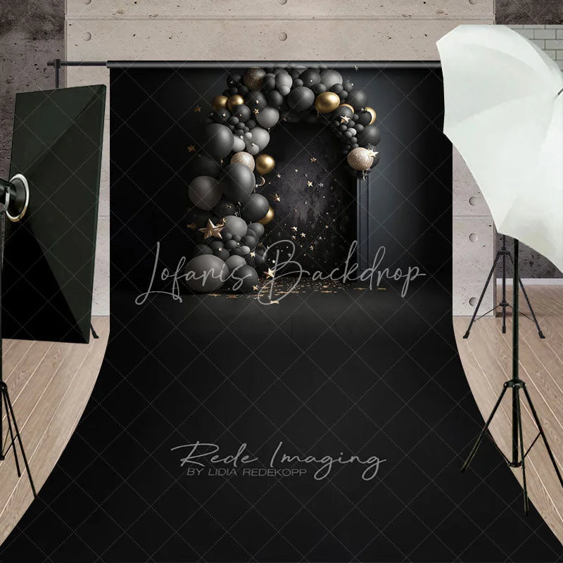 Lofaris Black and Gold Balloon Arch Sweep Photo Backdrop Celestial Starry Night Photography Background