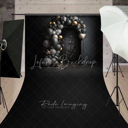 Lofaris Black and Gold Balloon Arch Sweep Photo Backdrop Celestial Starry Night Photography Background