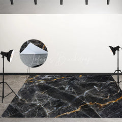 Lofaris Black and Gold Crown Combo Set Backdrop Elegant Feathers Marble Floor Photography Studio Background