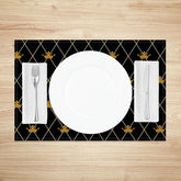 Lofaris Black and Gold Crown Placemats Set of 4 Elegant Repeating Pattern for Royal Themed Party Events