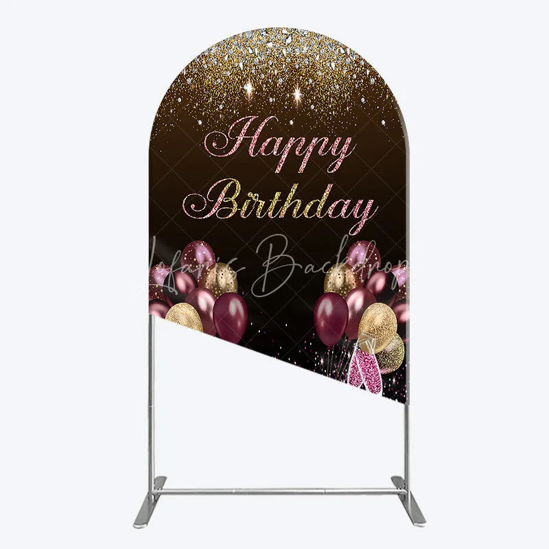Lofaris Black and Gold Glitter Arch Backdrop High Heels Champagne Birthday Party Decor Pink Balloon Theme Background for Women