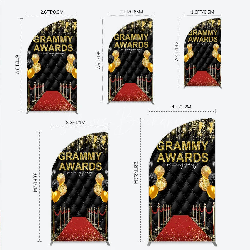 Lofaris Black and Gold Glitter Awards Night Half Moon Arch Backdrop Kit Elegant Red Carpet Viewing Party Decor