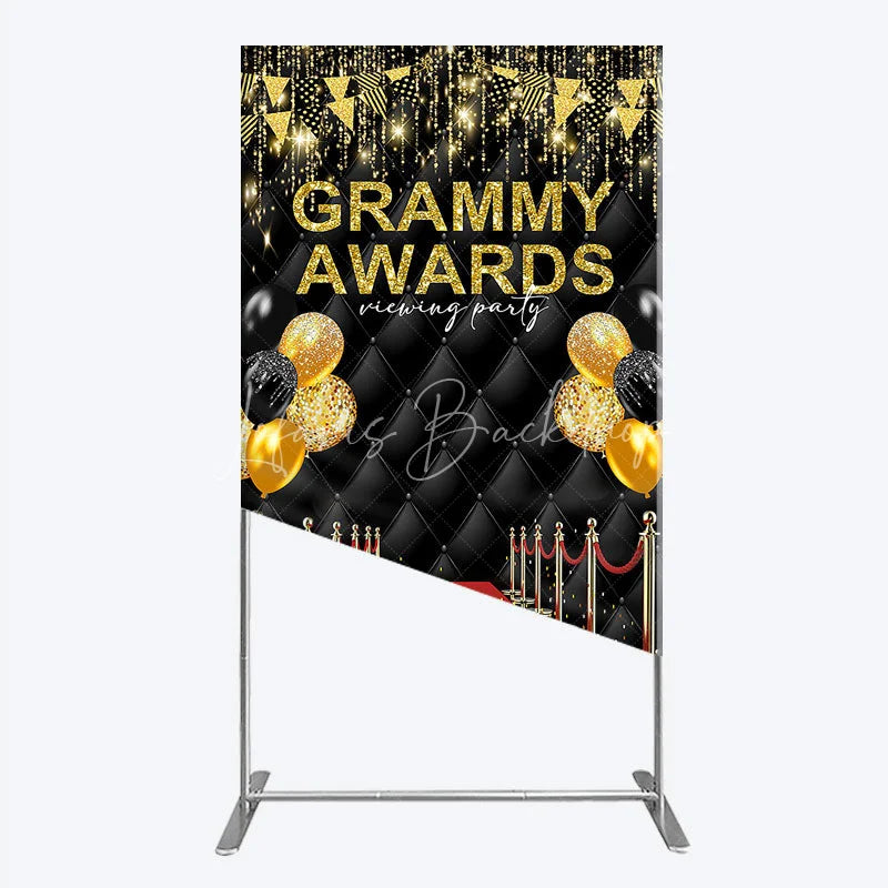 Lofaris Black and Gold Glitter Awards Night Rectangle Backdrop Kit Elegant Red Carpet Viewing Party Decor